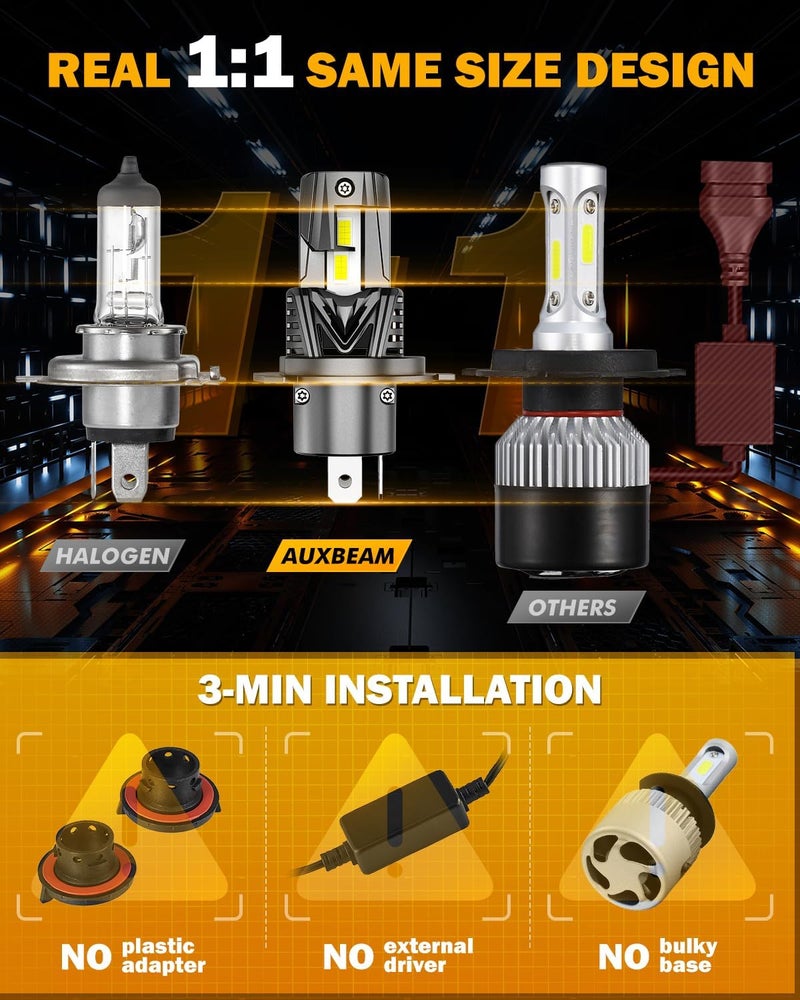 Auxbeam مصابيح الضباب H4 9003، 120 واط 800% أكثر سطوعًا لمصابيح H4 للرياضات الخارجية للاستخدام في UTV ATV على الطرق الوعرة - Image 3